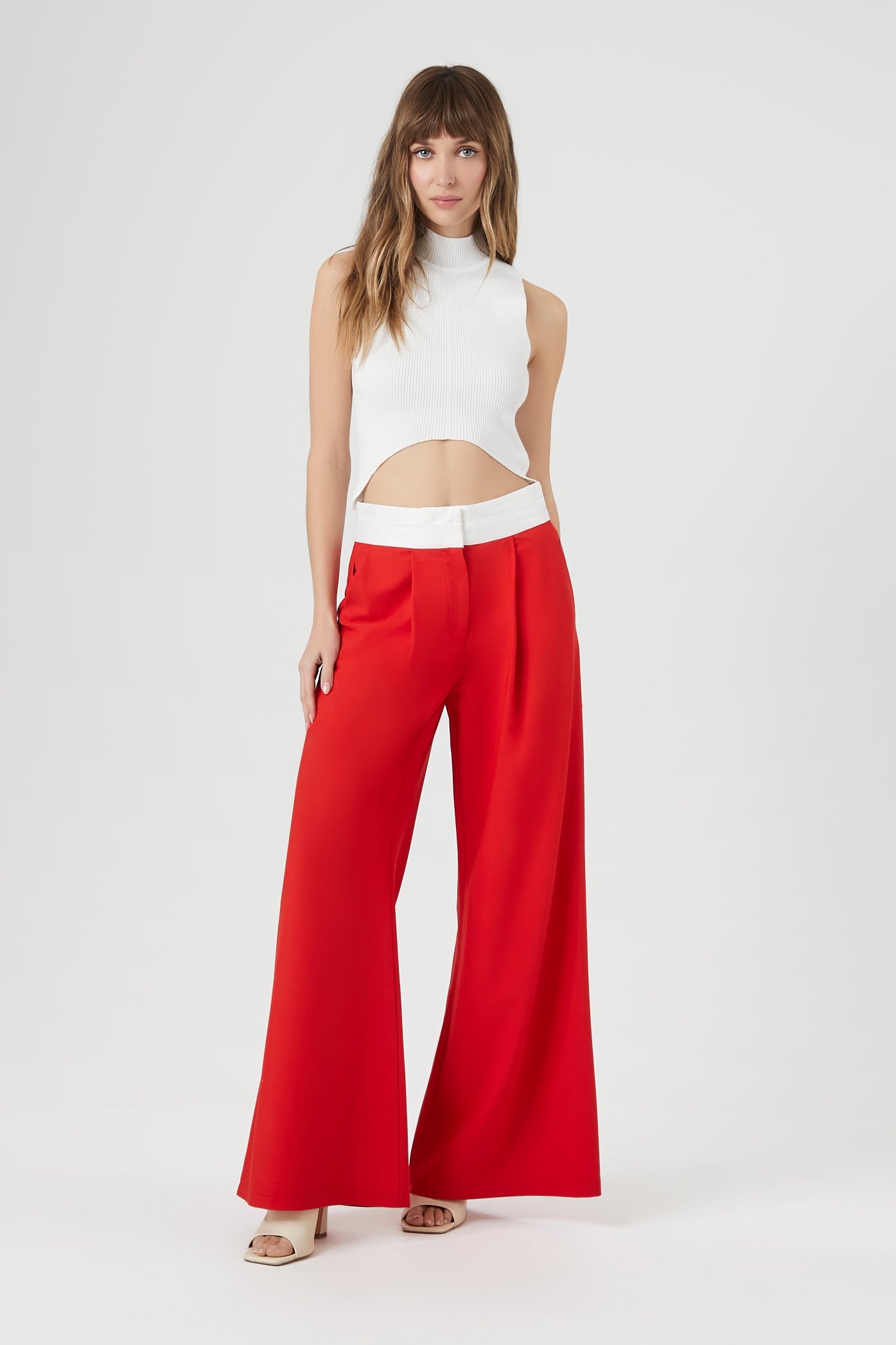 Contrast Wide-Leg Trousers