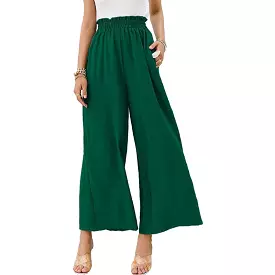 Cotton & Linen Solid High Waist Wide-leg Pants