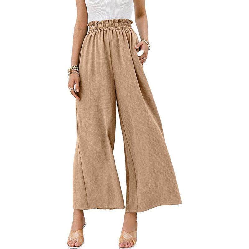 Cotton & Linen Solid High Waist Wide-leg Pants