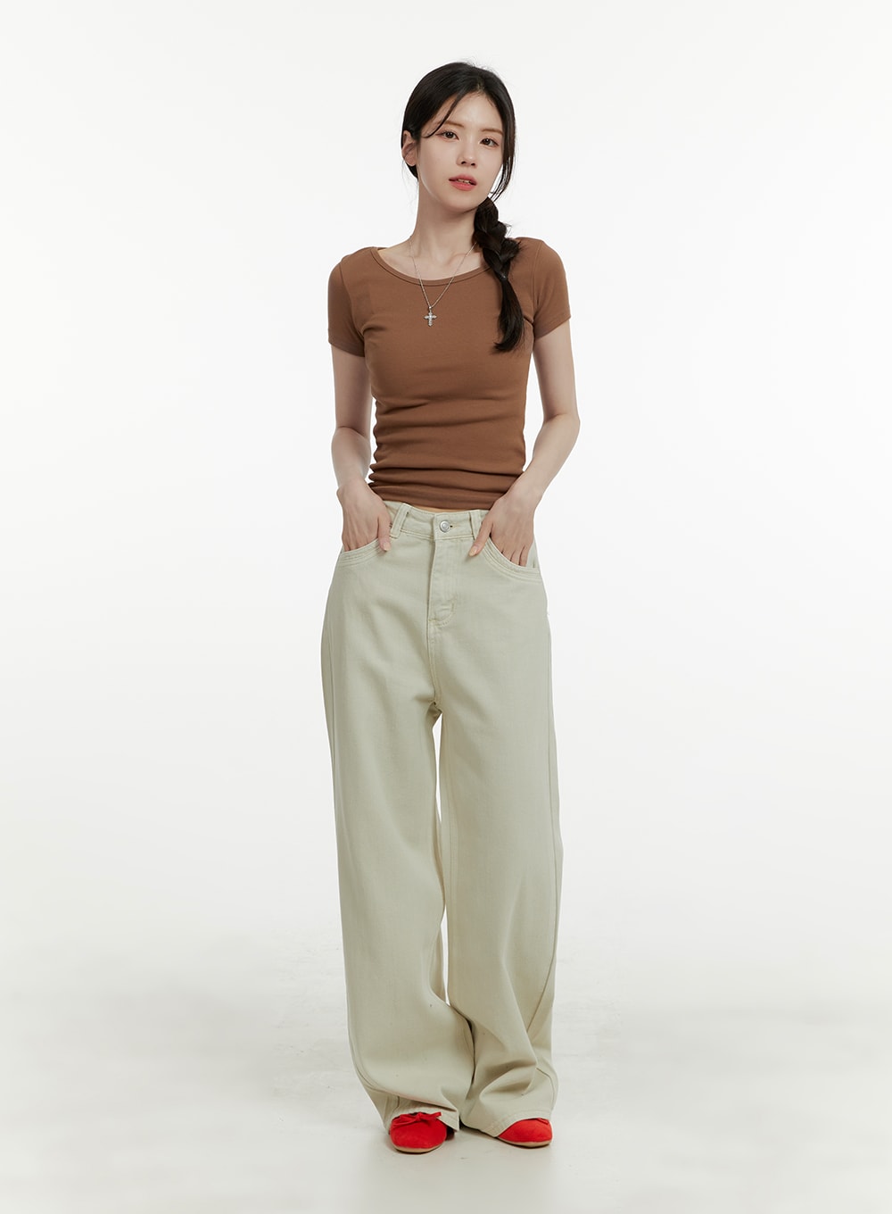 Cotton Solid Wide-Leg Pants OA405