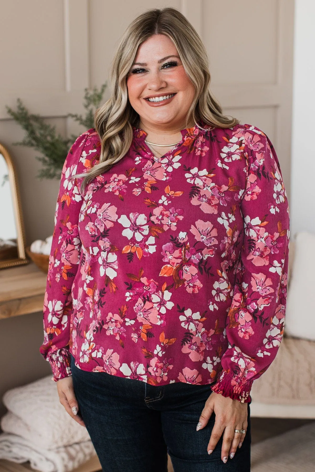 Counting On You Floral Blouse- Burgundy