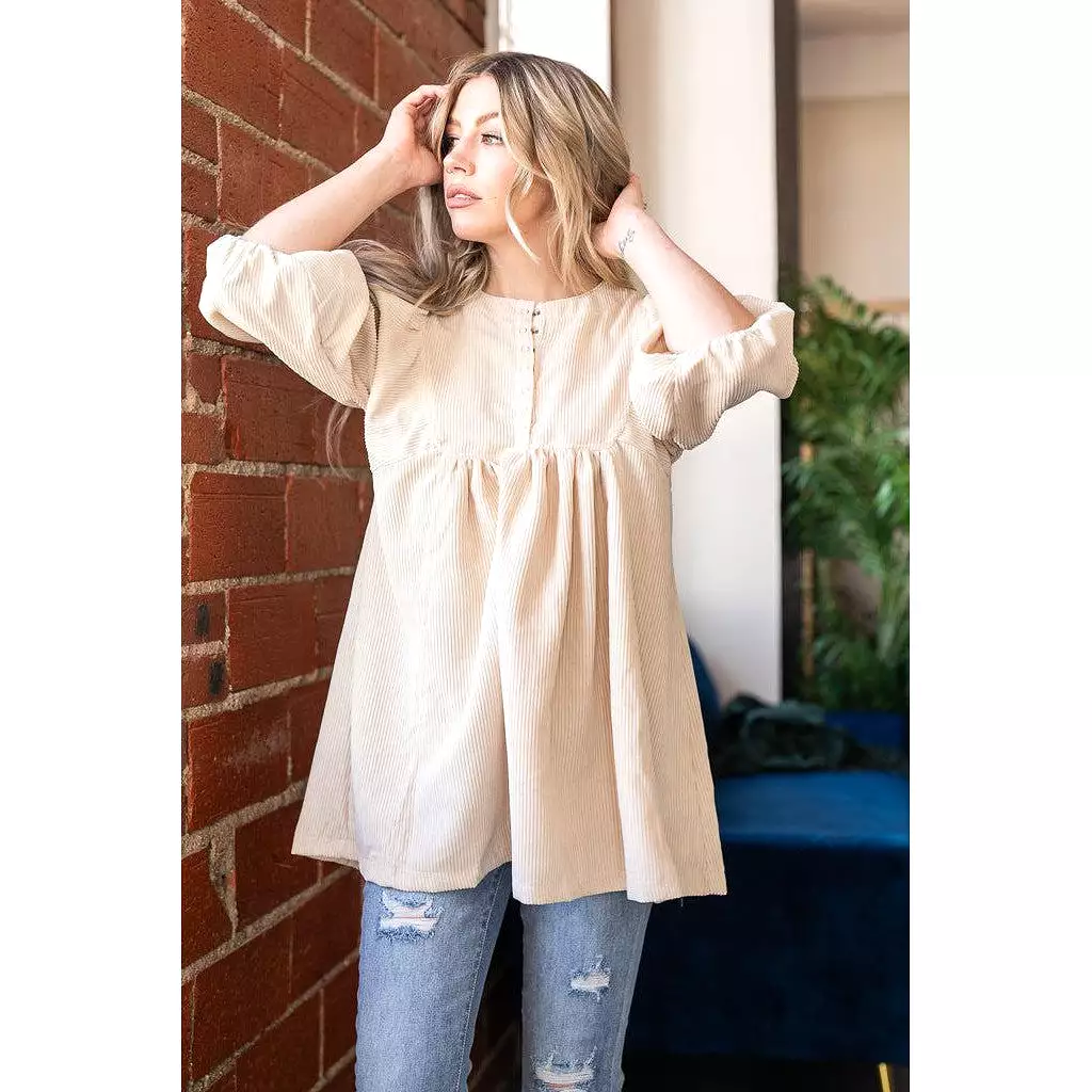 Cream Corded Babydoll Tunic