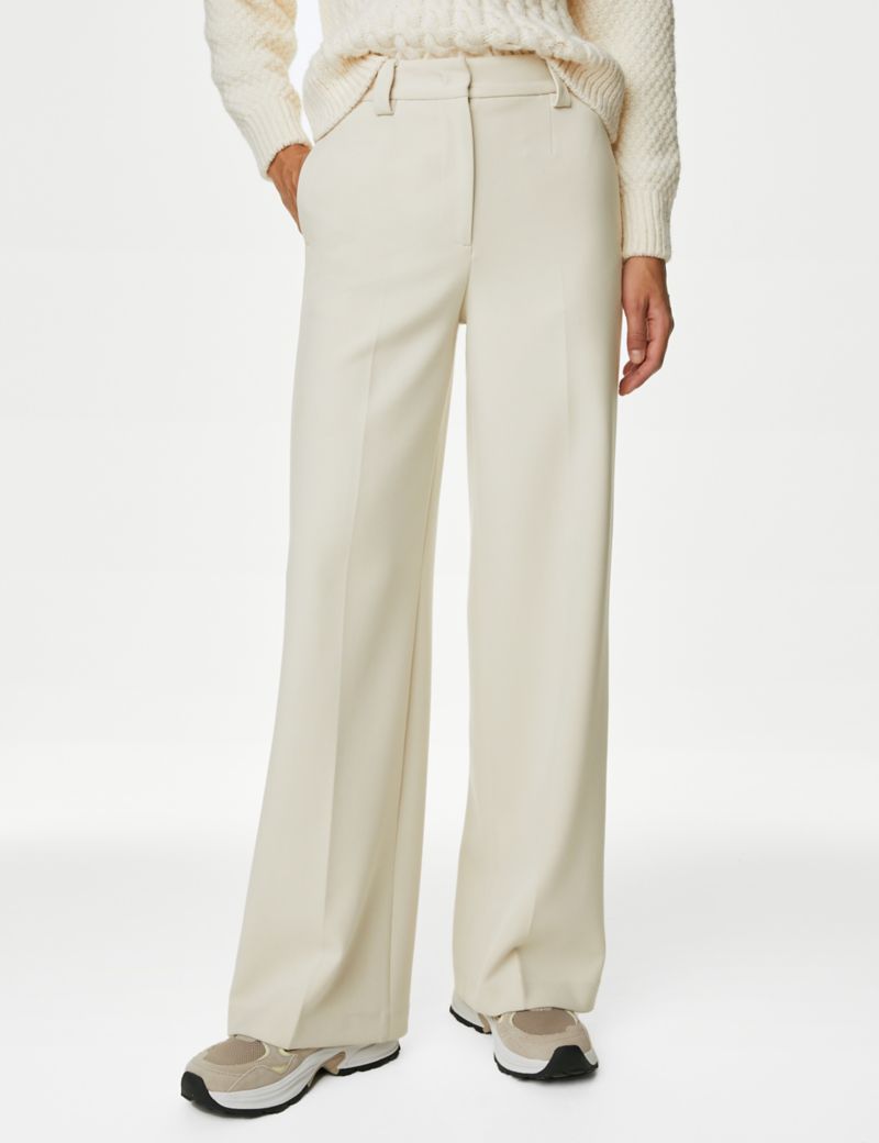 Crepe Tab Detail Wide Leg Trousers