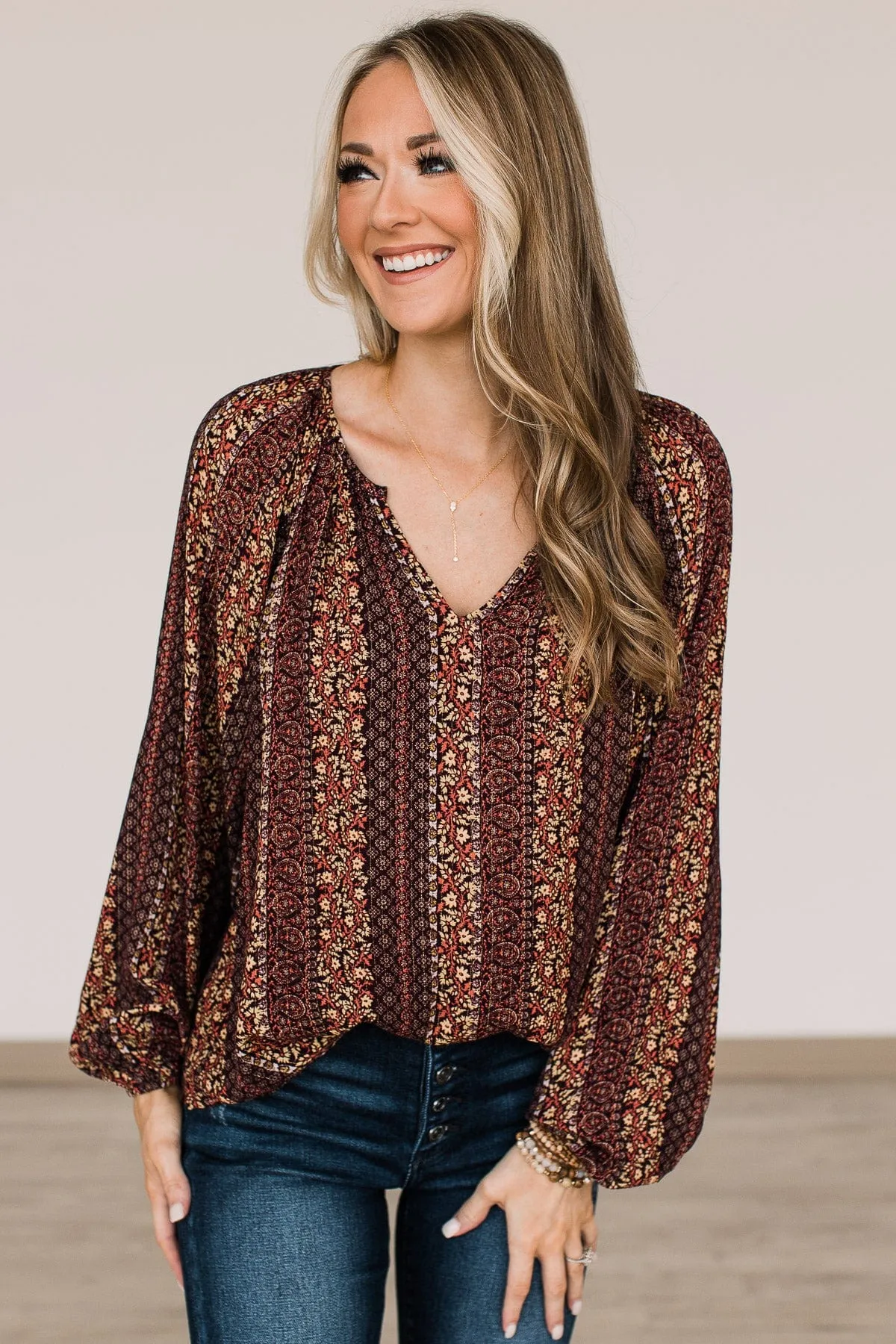 Dare To Dazzle Floral Blouse- Wine