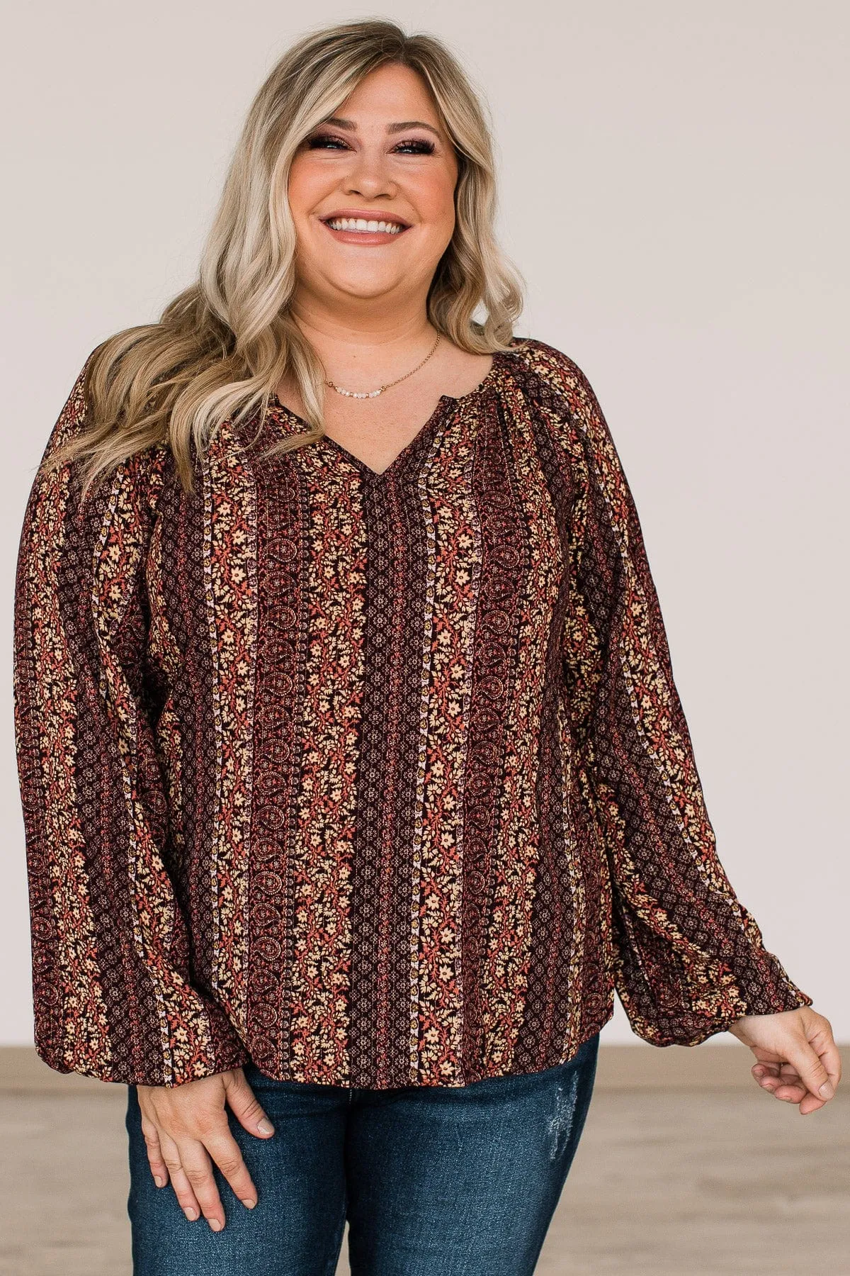 Dare To Dazzle Floral Blouse- Wine