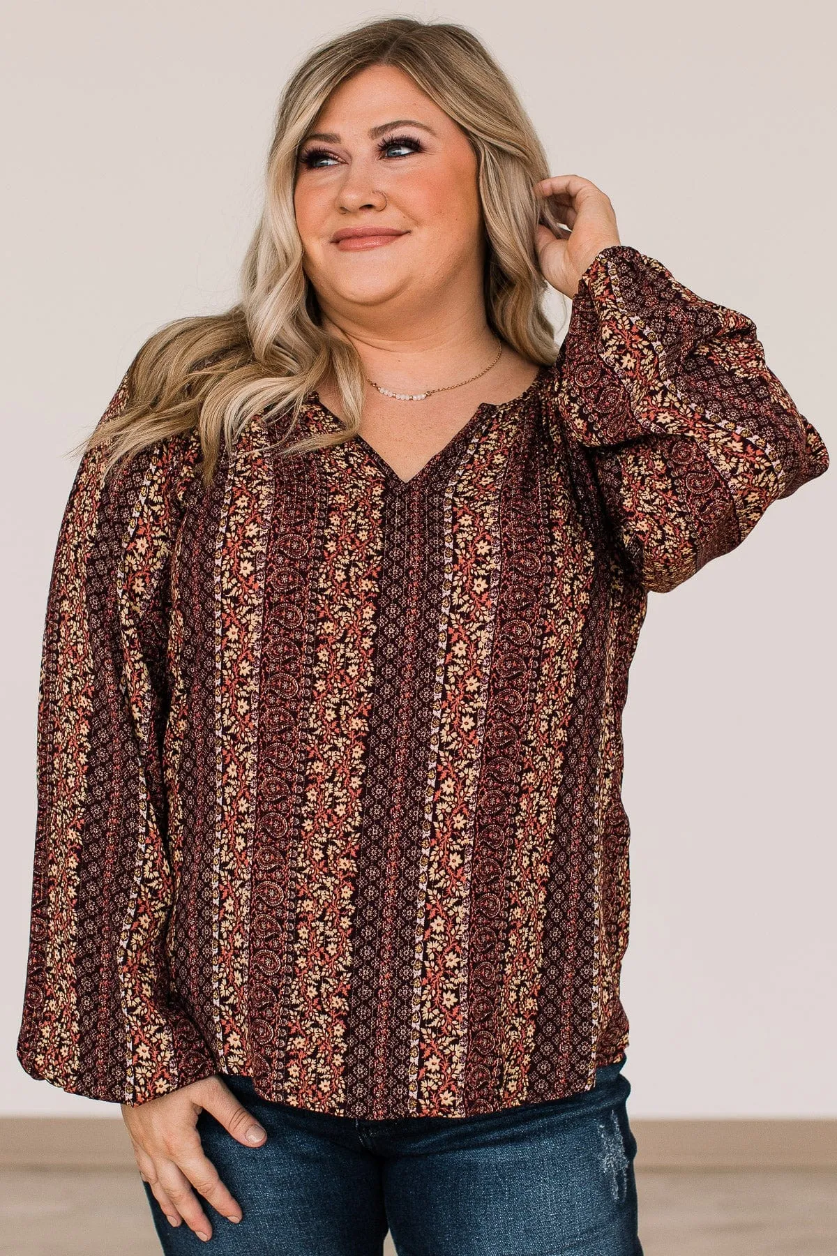 Dare To Dazzle Floral Blouse- Wine