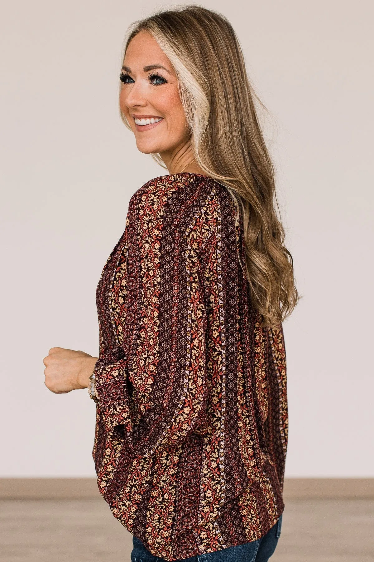 Dare To Dazzle Floral Blouse- Wine