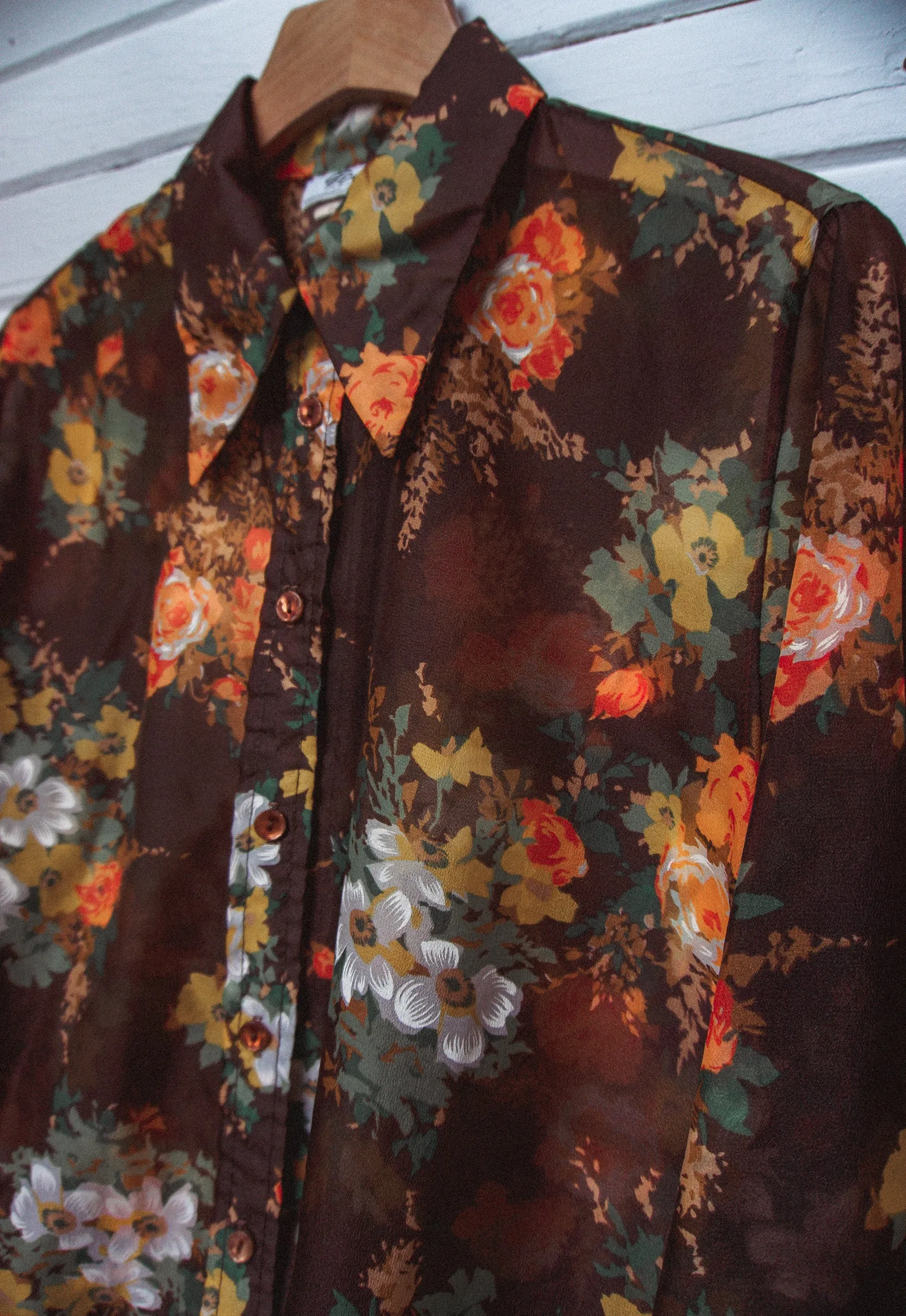 Dark Brown Sheer Floral Vintage Blouse