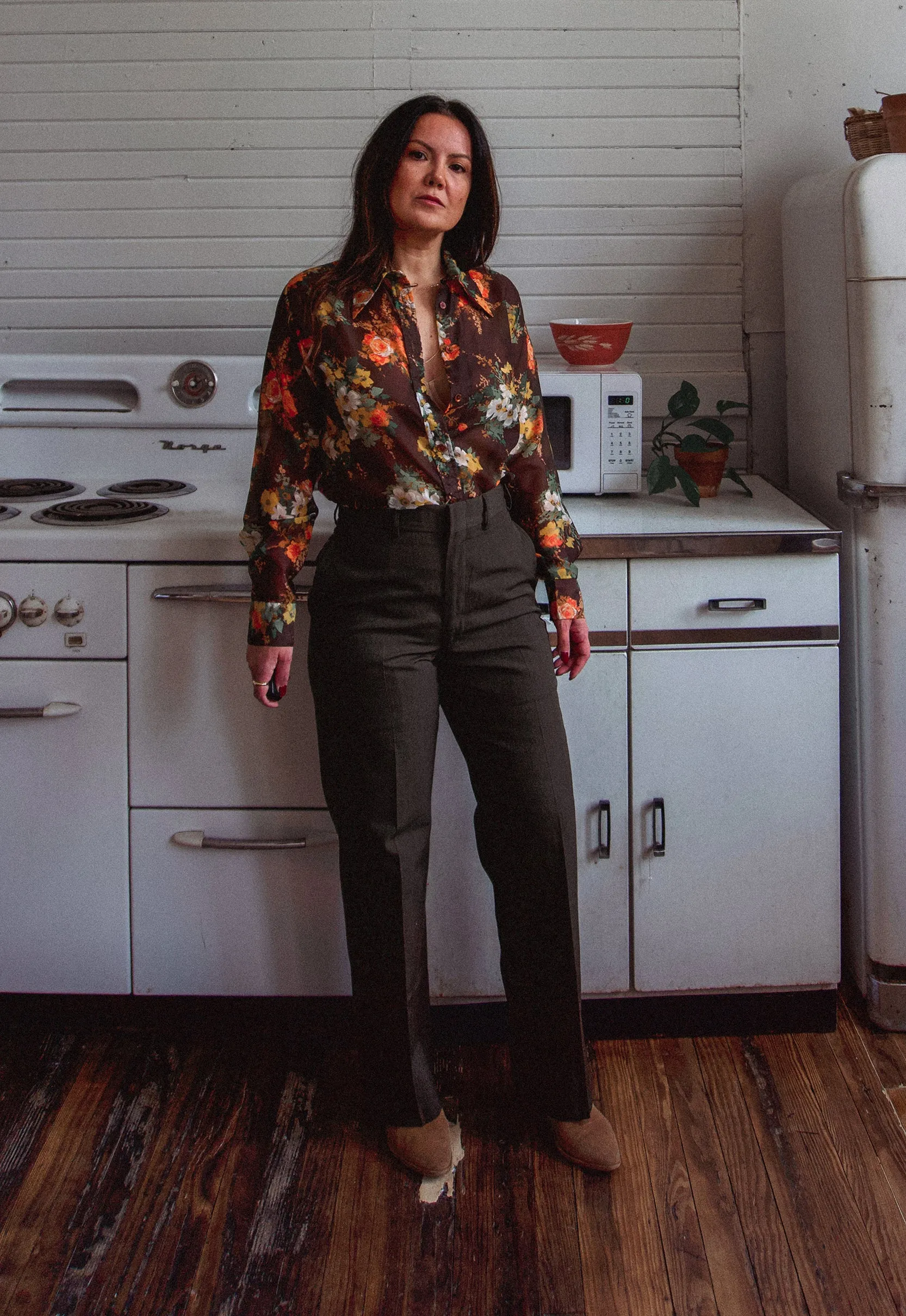 Dark Brown Sheer Floral Vintage Blouse