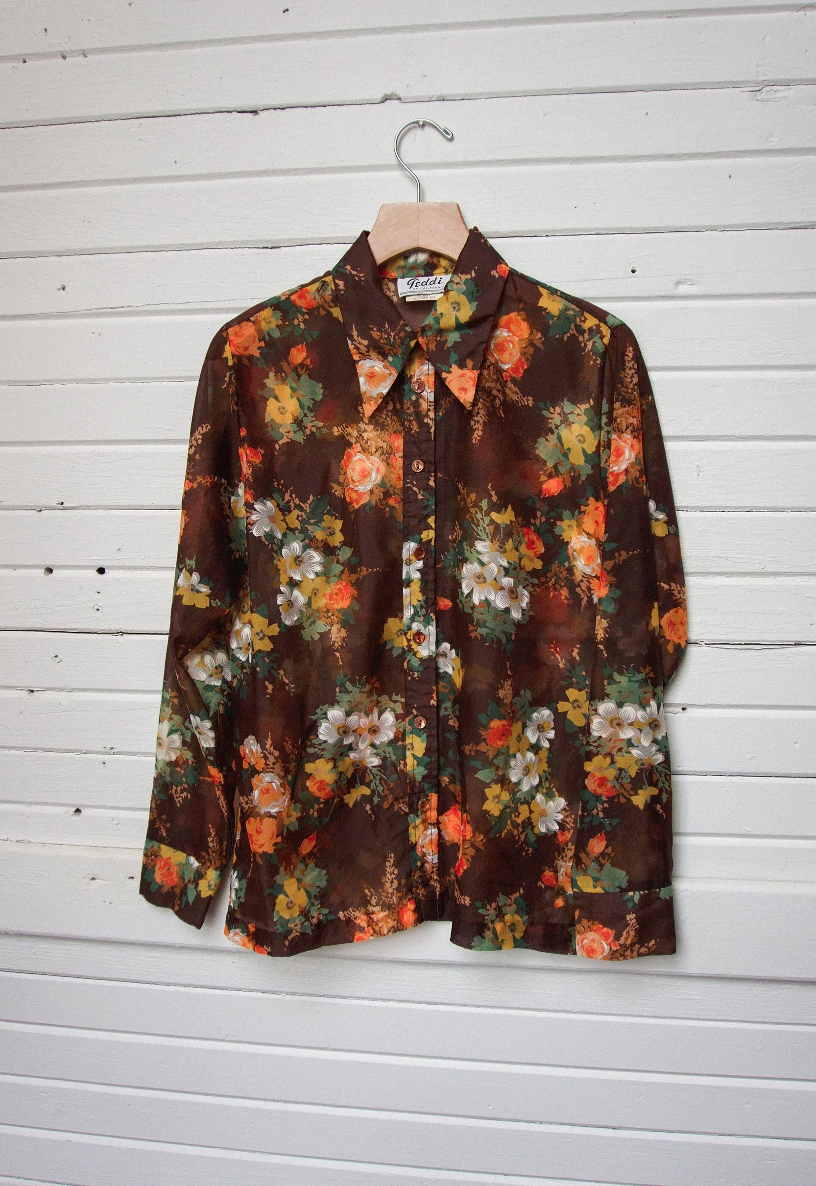 Dark Brown Sheer Floral Vintage Blouse