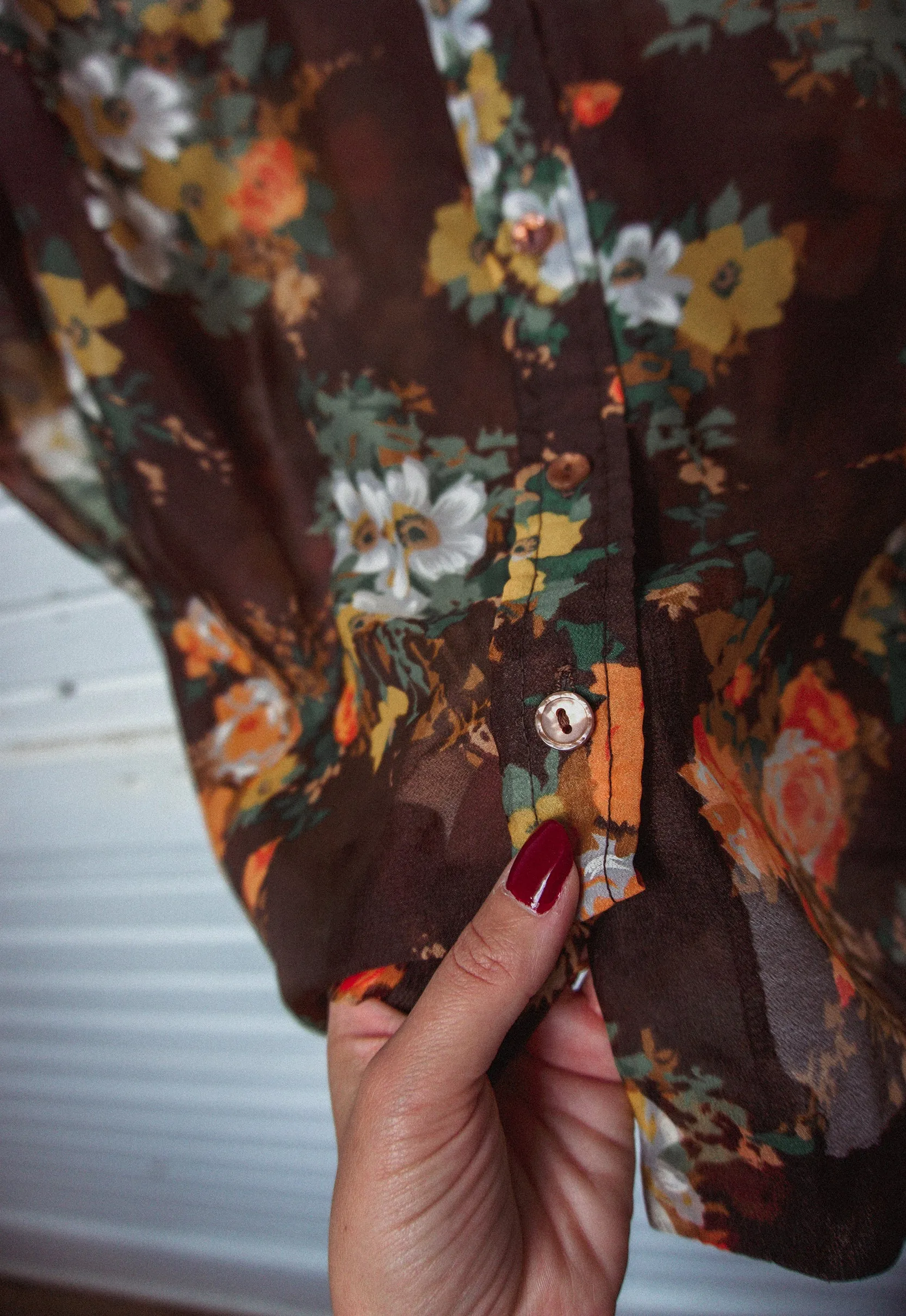 Dark Brown Sheer Floral Vintage Blouse