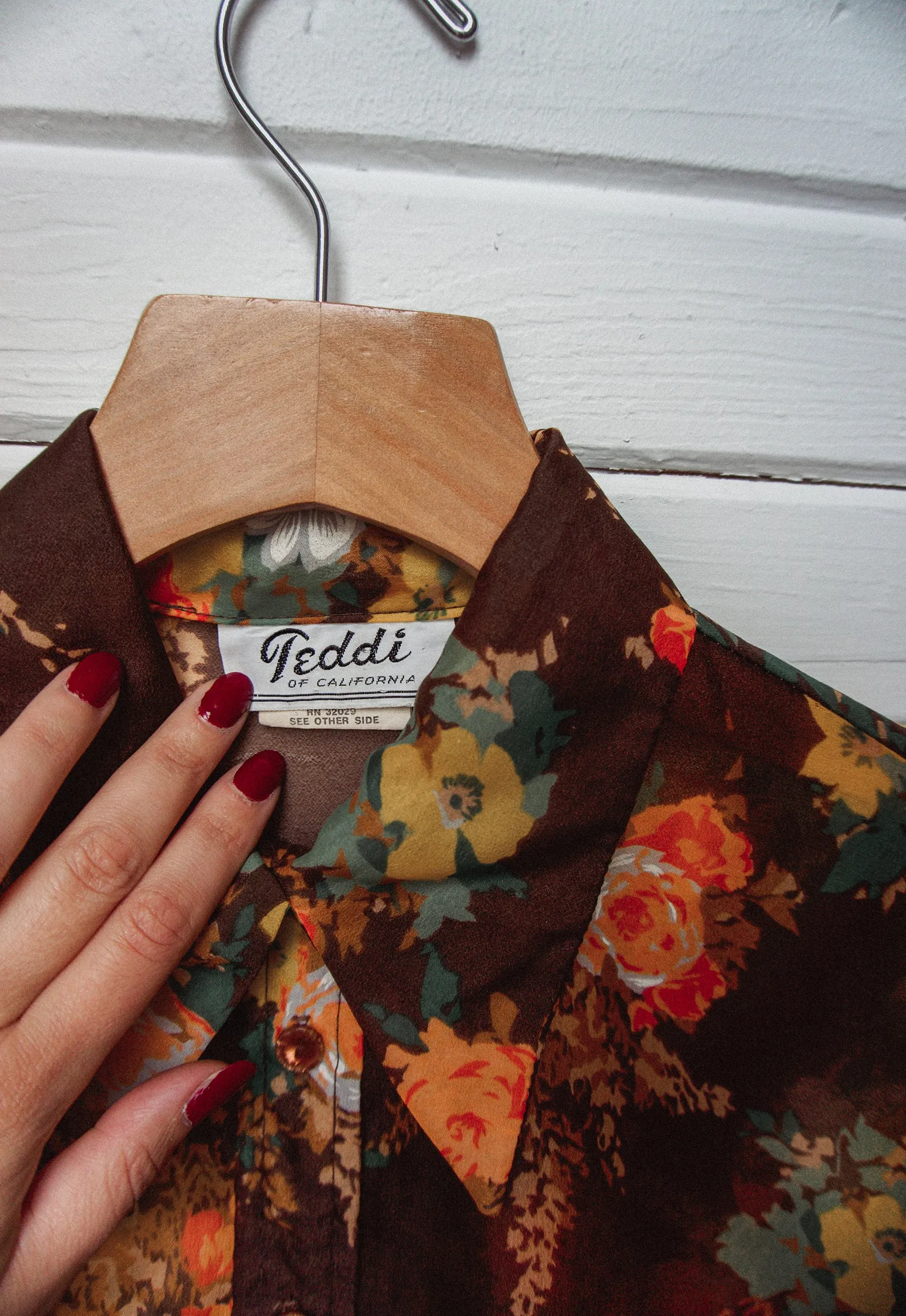 Dark Brown Sheer Floral Vintage Blouse