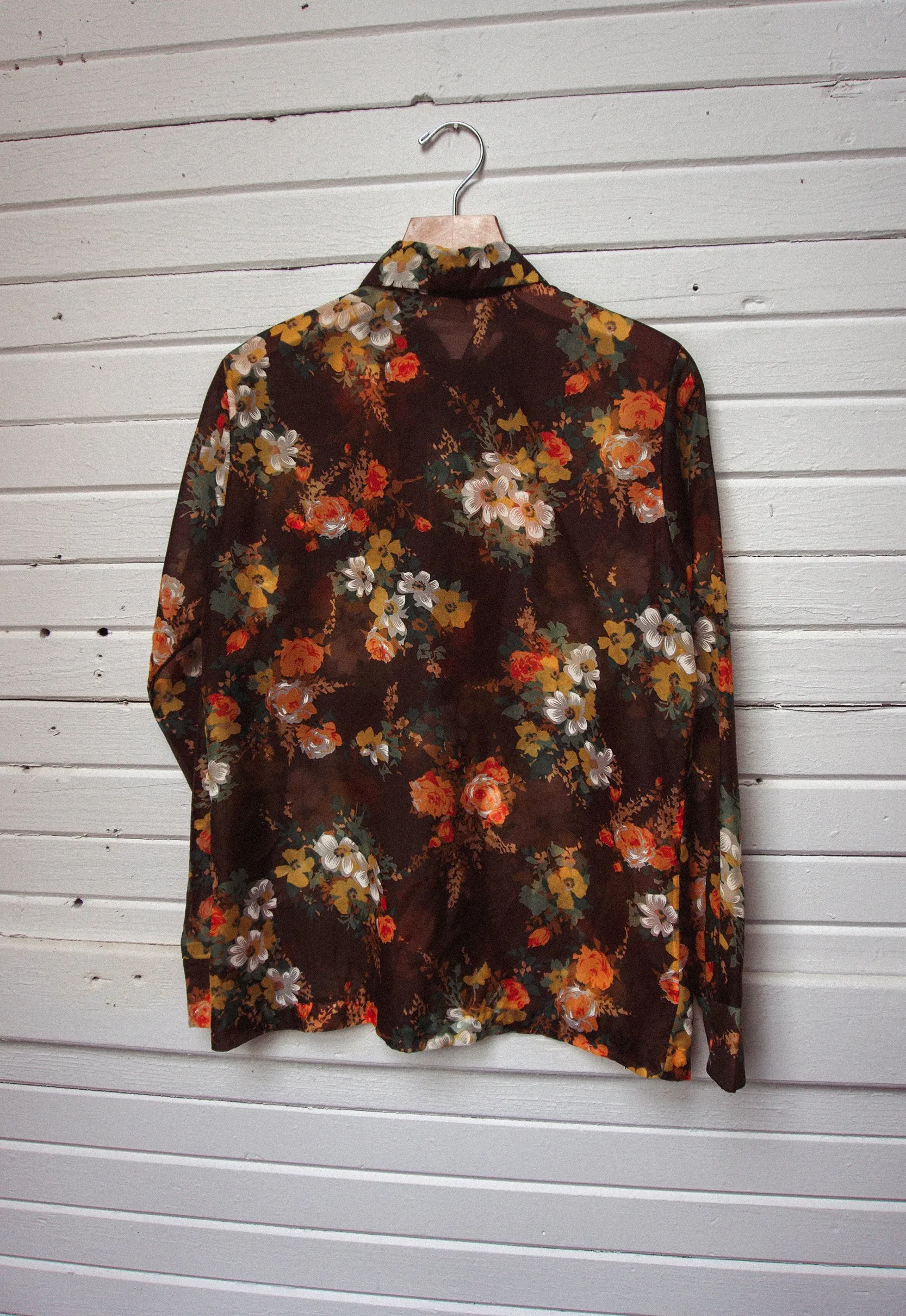 Dark Brown Sheer Floral Vintage Blouse