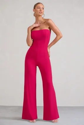 Darya | Hot Pink Bandeau Wide Leg Jumpsuit