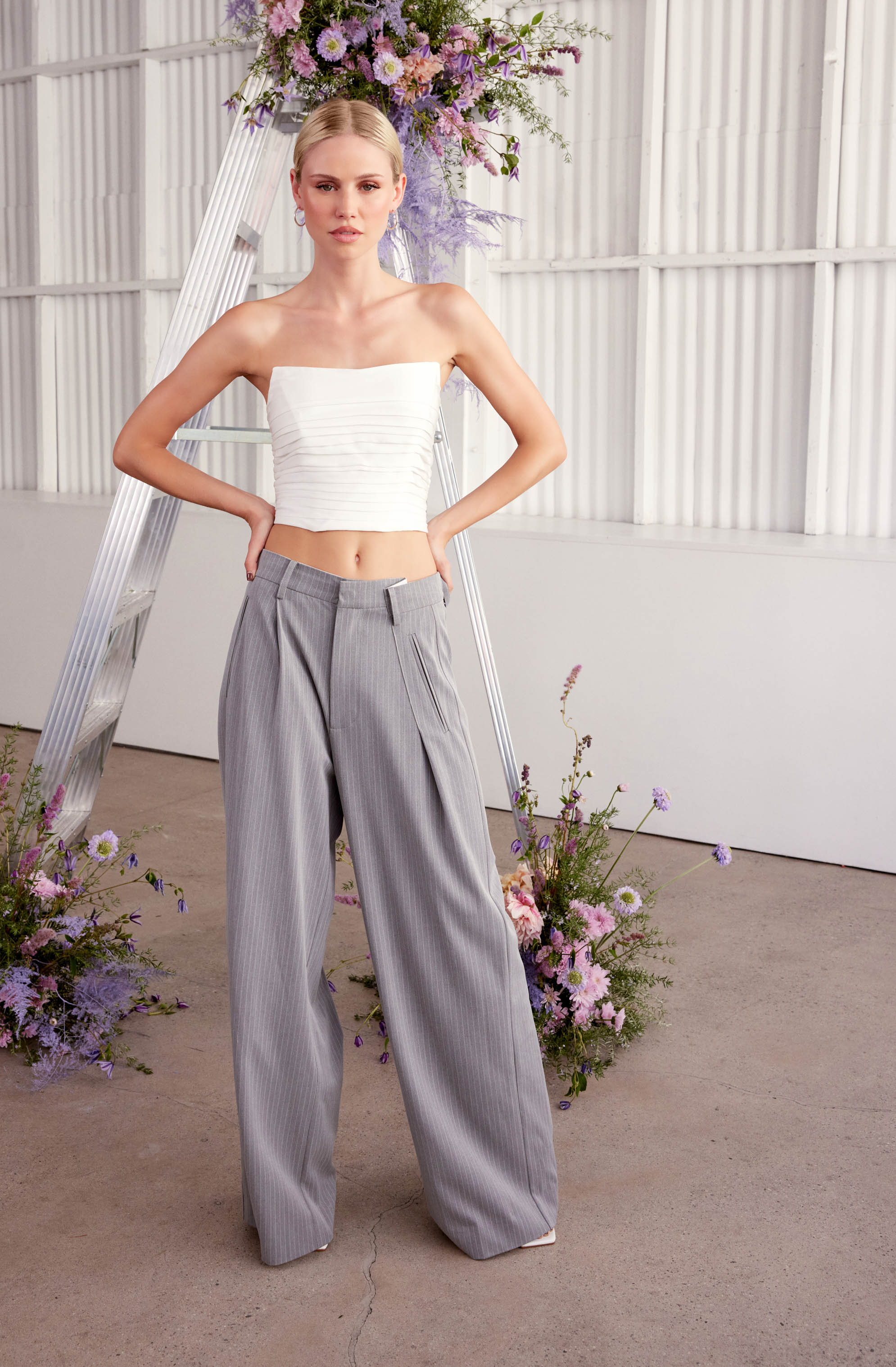 Dawson Pinstripe Asymmetric Wide Leg Pants