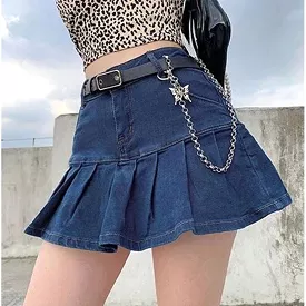 Denim Pleated Mini Dress