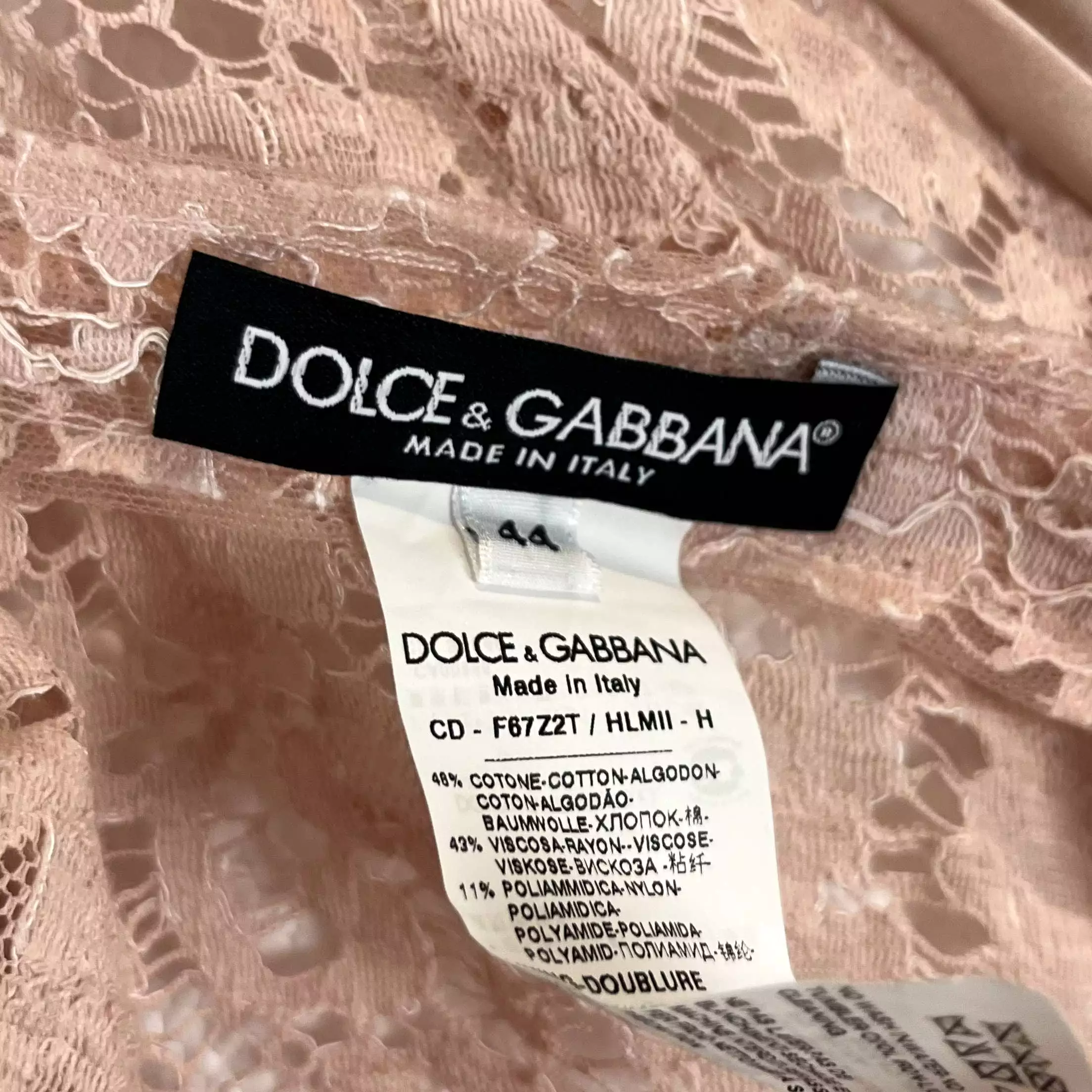 Dolce & Gabbana Nude Pink Lace Shift Dress M