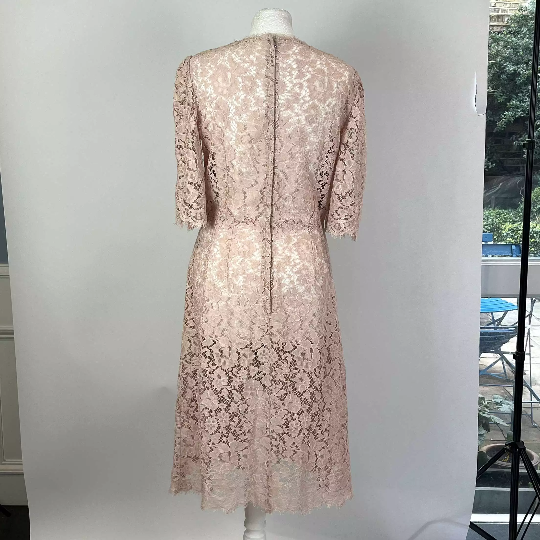 Dolce & Gabbana Nude Pink Lace Shift Dress M