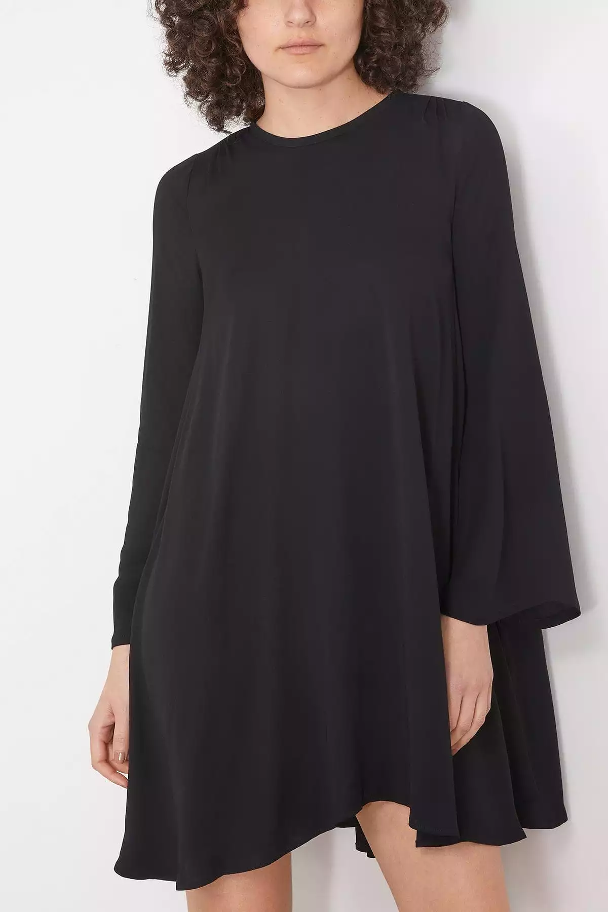 Double Georgette Long Sleeve Dress in Nero