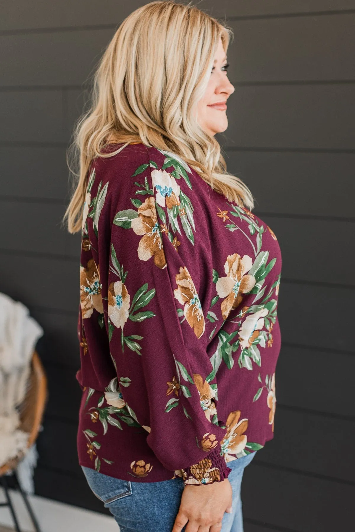 Enlighten Me Floral Blouse- Burgundy