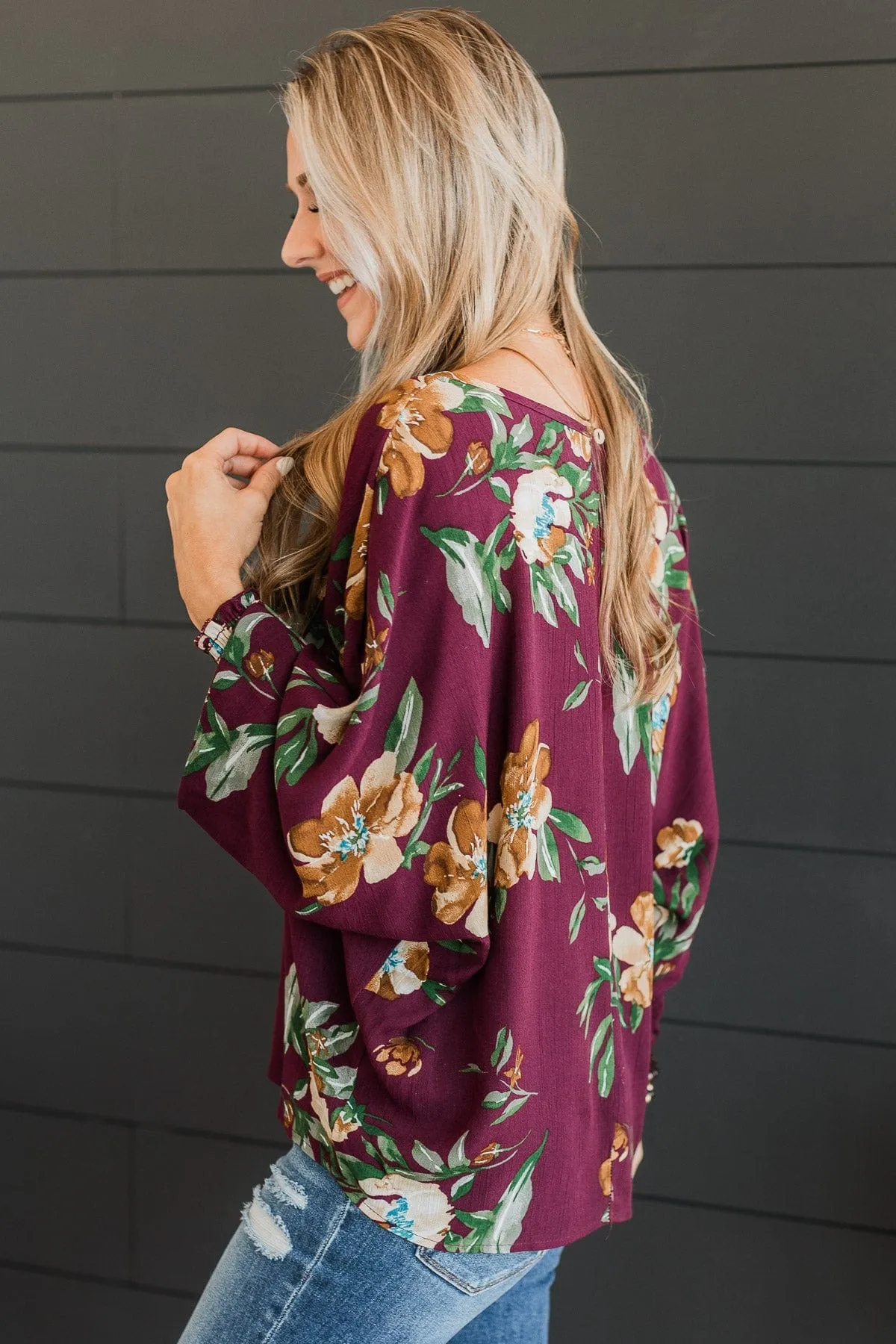 Enlighten Me Floral Blouse- Burgundy