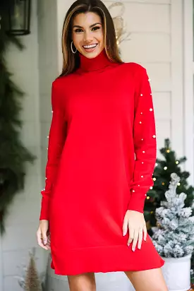 Feeling The Love Red Embellished Sweater Dress