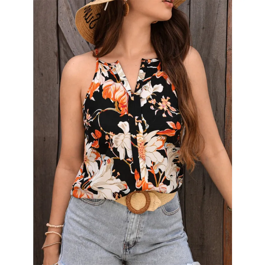 Floral Notched Spaghetti Strap Tank