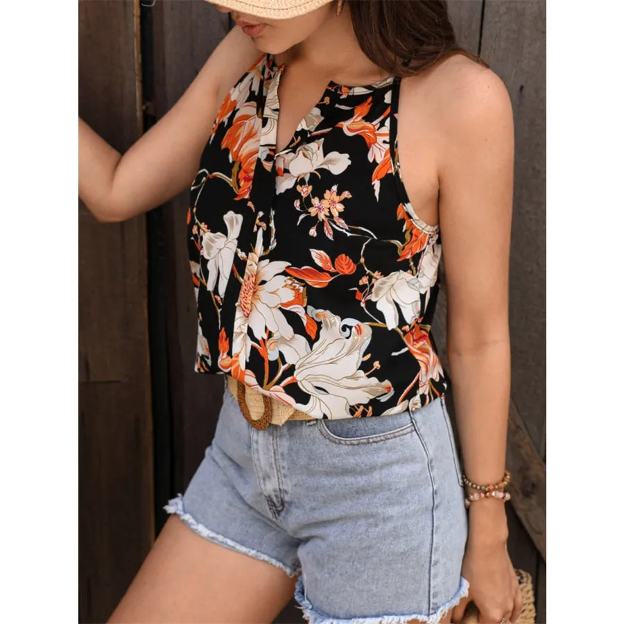 Floral Notched Spaghetti Strap Tank