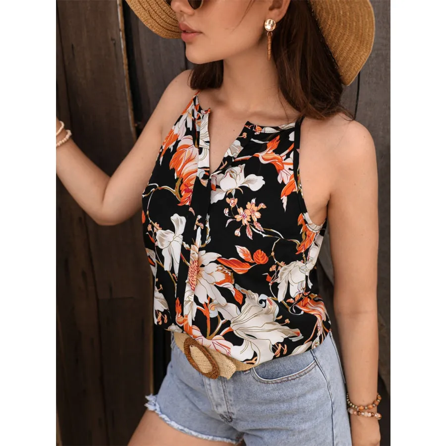 Floral Notched Spaghetti Strap Tank