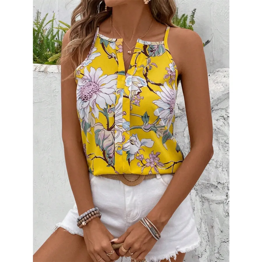 Floral Notched Spaghetti Strap Tank