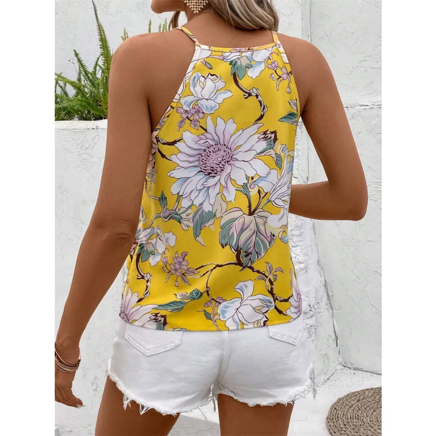 Floral Notched Spaghetti Strap Tank