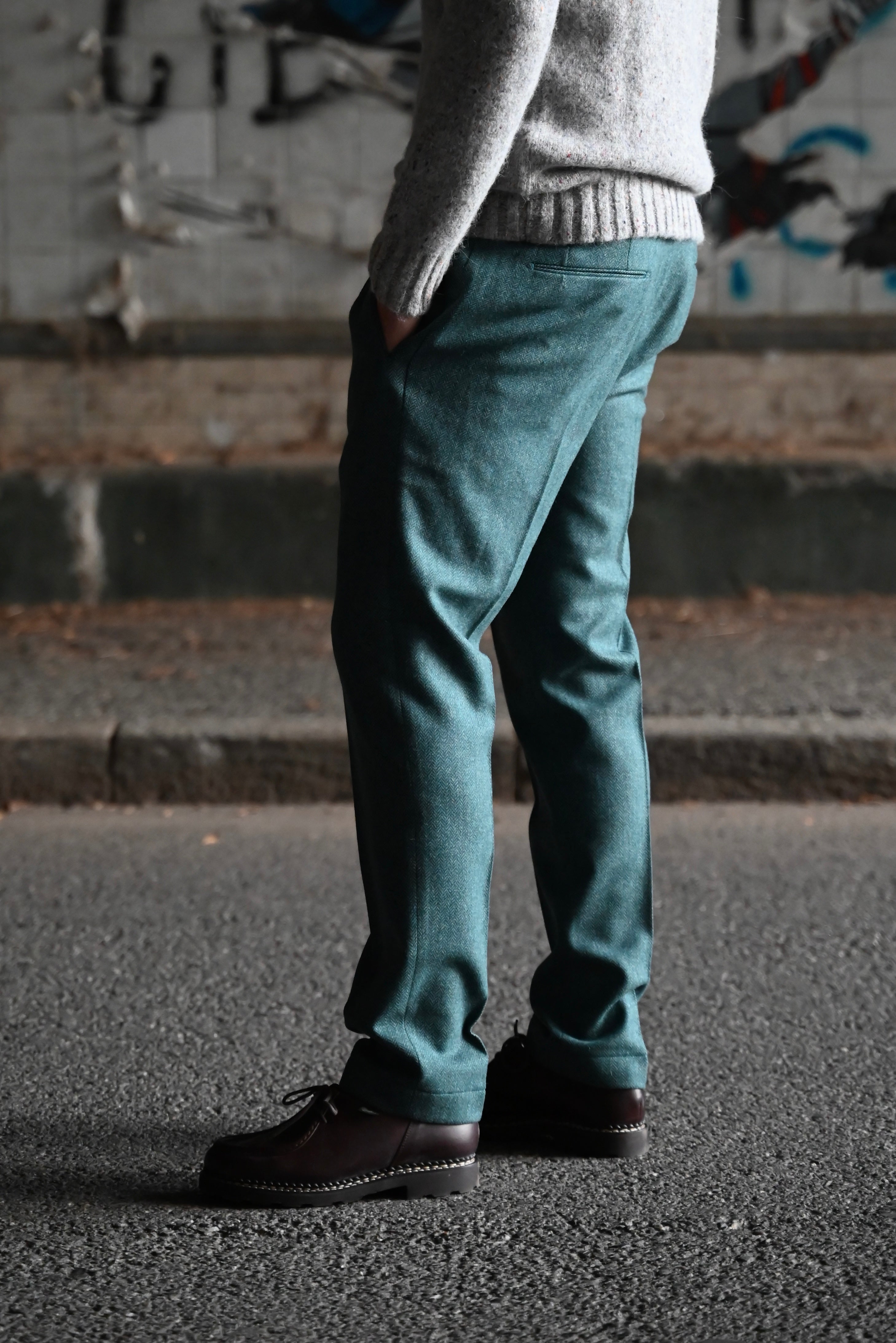 FRESH Wool Pleated Chino Pants In Gem Green