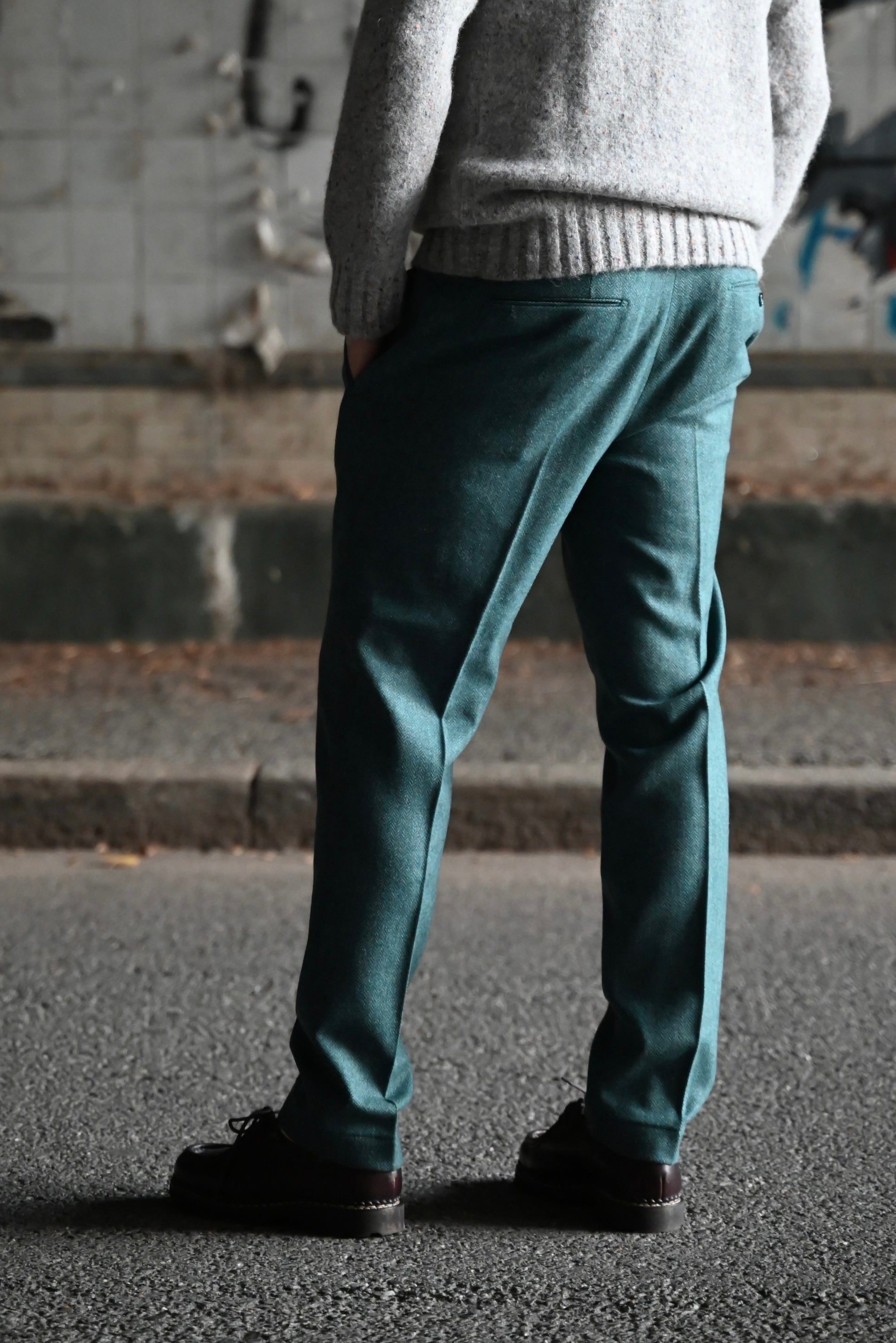 FRESH Wool Pleated Chino Pants In Gem Green