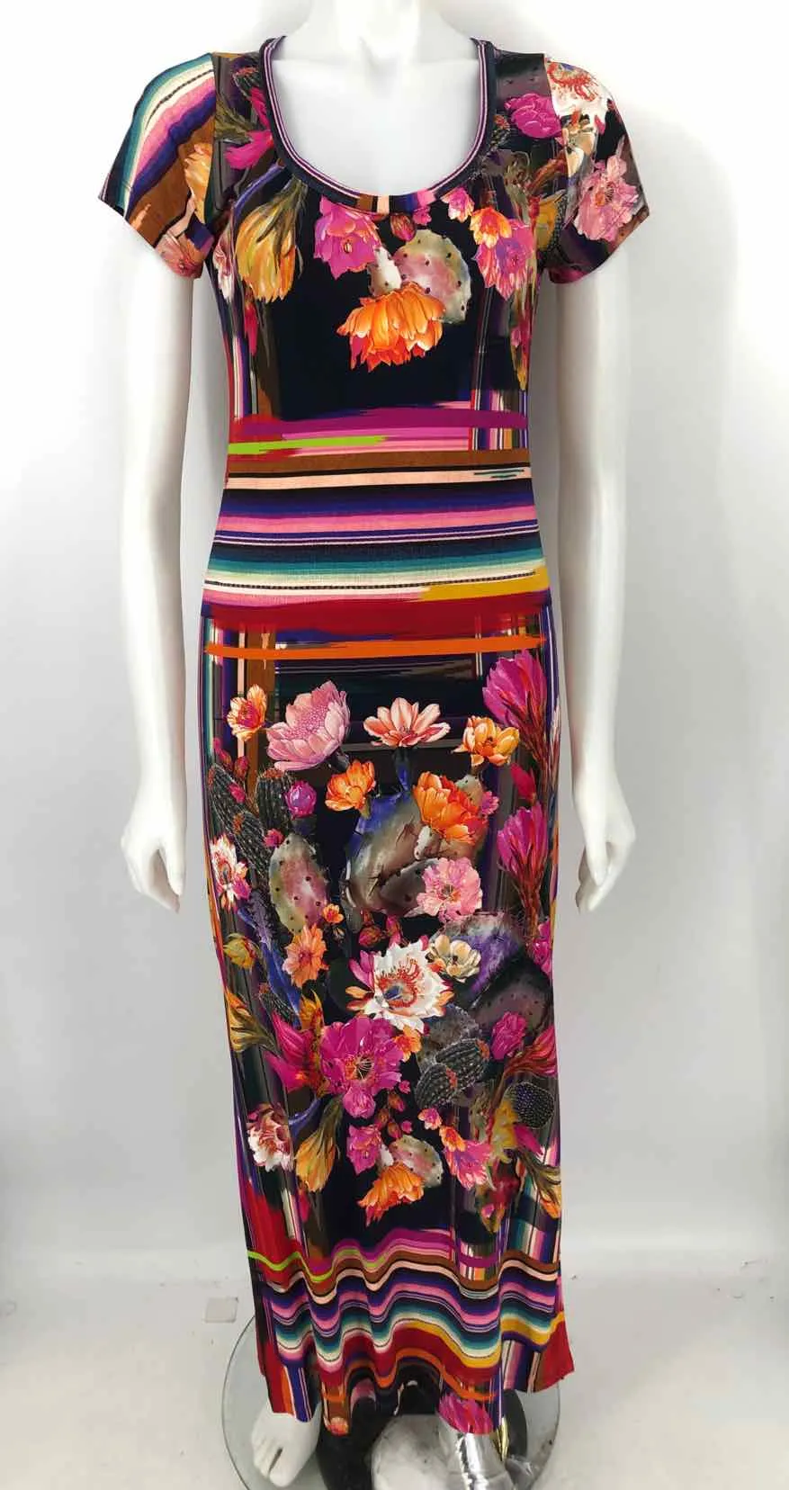 FUZZI Pink Navy Multi-Color Print Short Sleeves Size SMALL (S) Dress