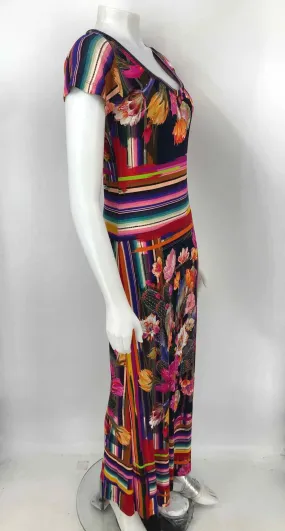 FUZZI Pink Navy Multi-Color Print Short Sleeves Size SMALL (S) Dress