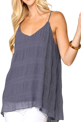 Gigio Spaghetti Strap Pleated Cami Tank Top