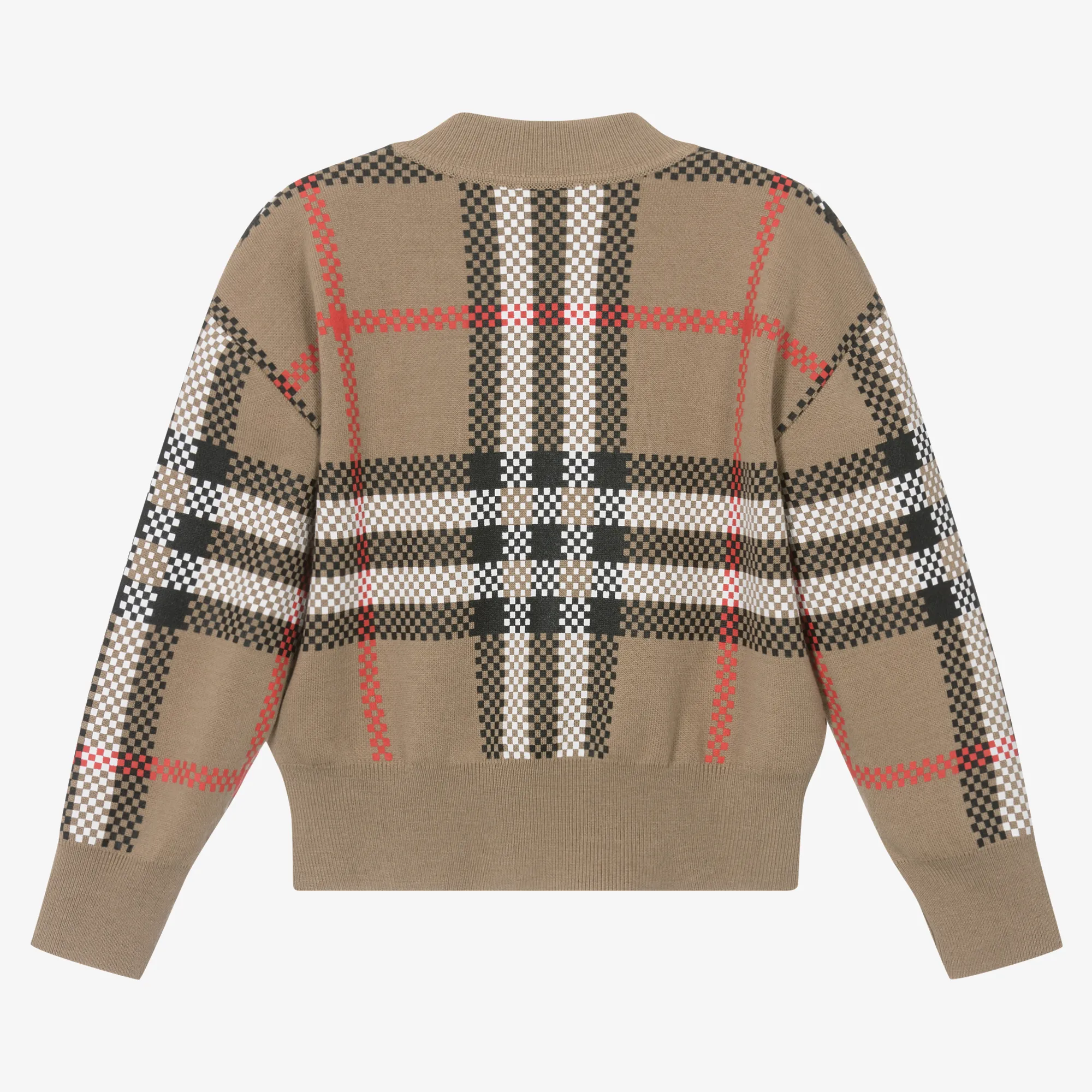 Girls Beige Check Wool Sweater