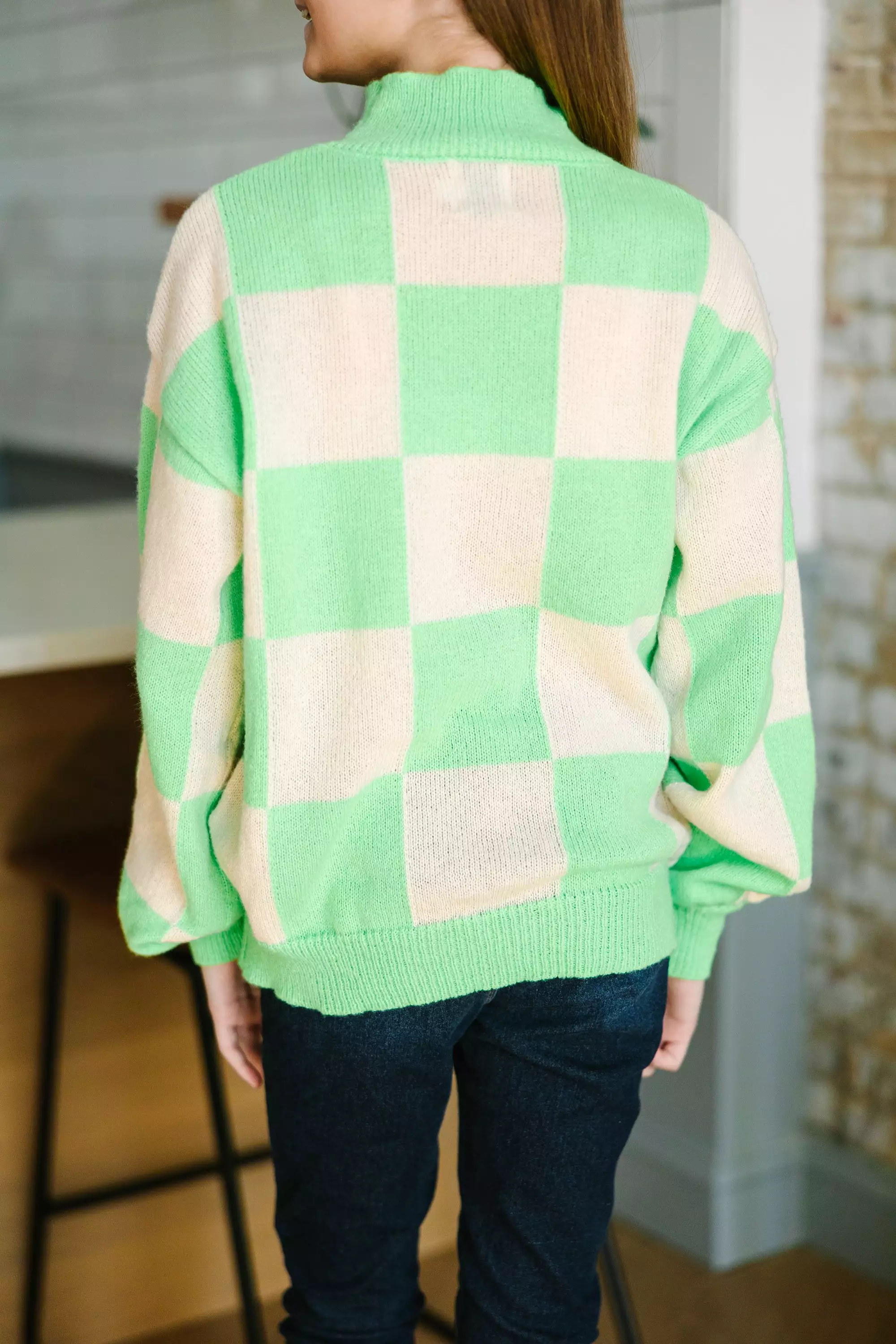 Girls: Better Together Lime Green Checkered Sweater