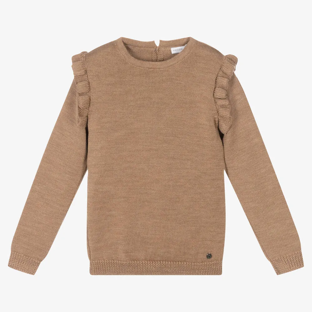 Girls Brown Wool Knit Sweater