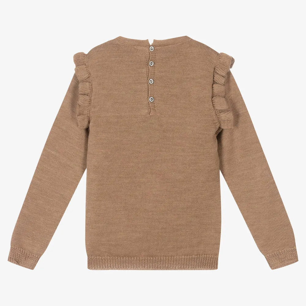 Girls Brown Wool Knit Sweater