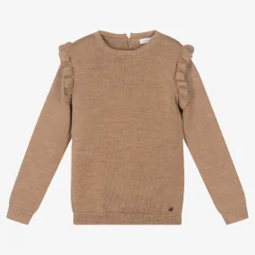 Girls Brown Wool Knit Sweater