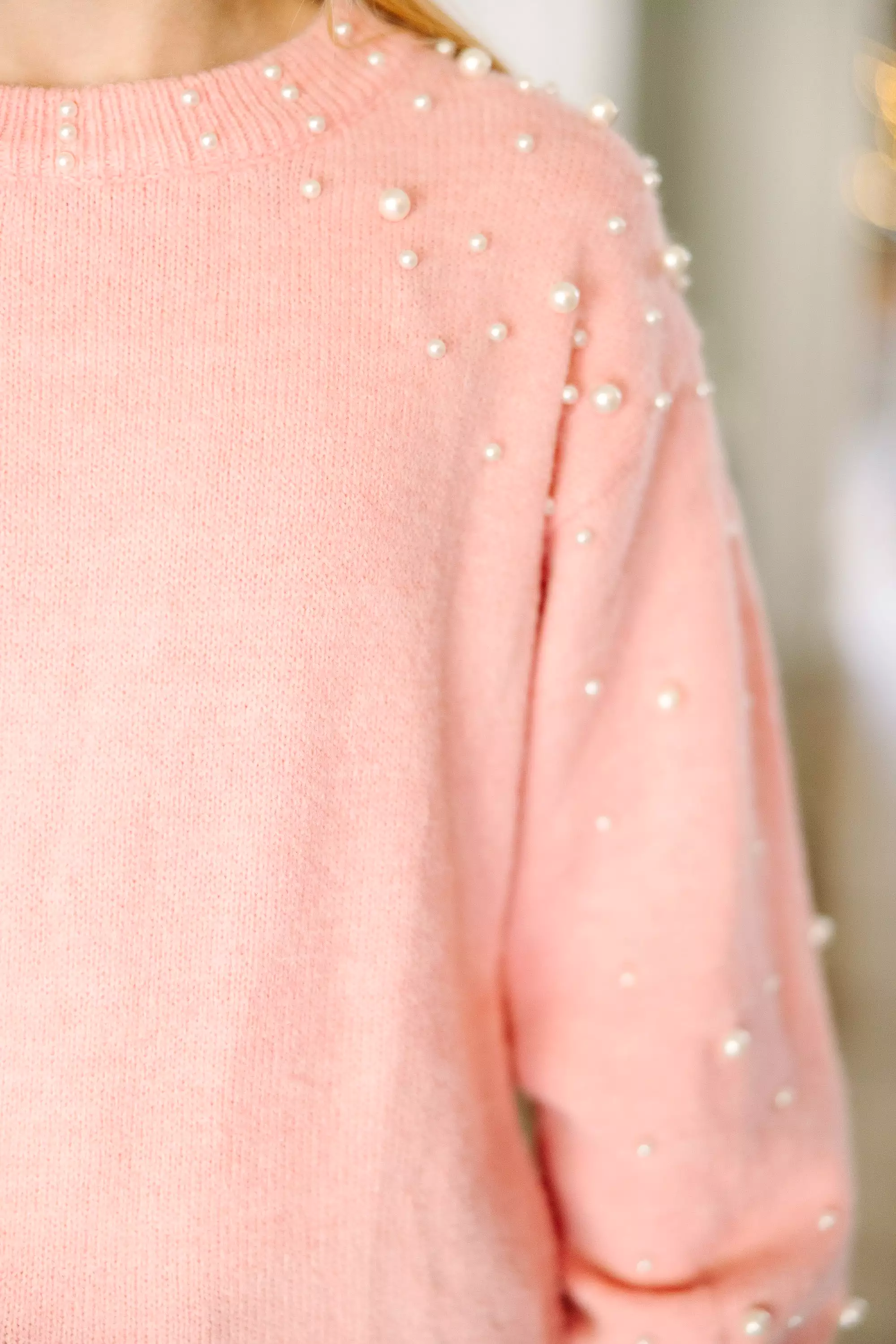 Girls: Can't Help But Love Blush Pink Pearl Studded Sweater