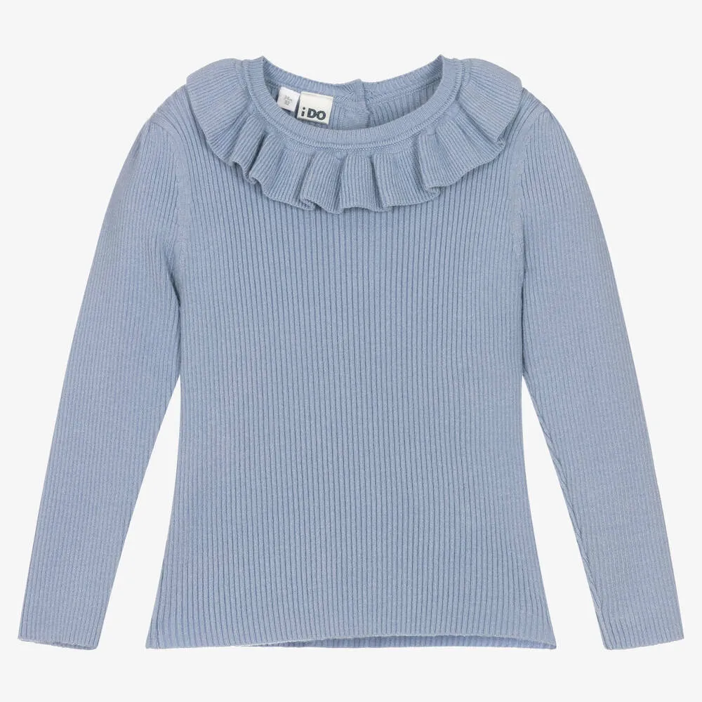 Girls Cornflower Blue Ribbed Sweater