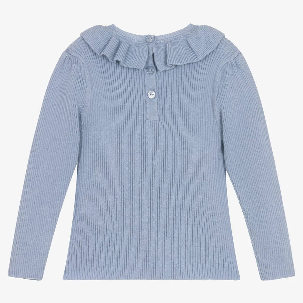 Girls Cornflower Blue Ribbed Sweater