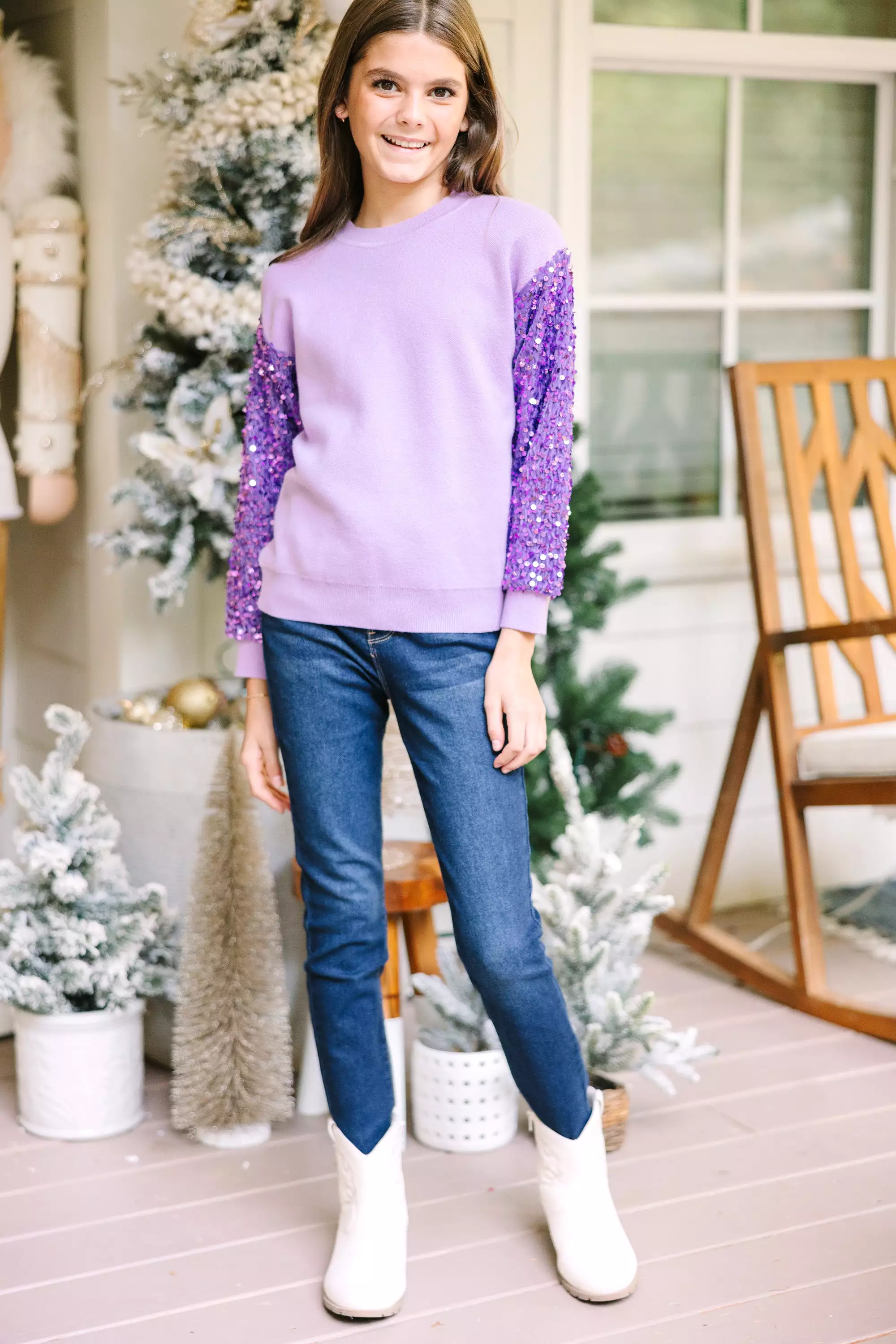 Girls: Don't Think Twice Lavender Purple Sequin Sweater