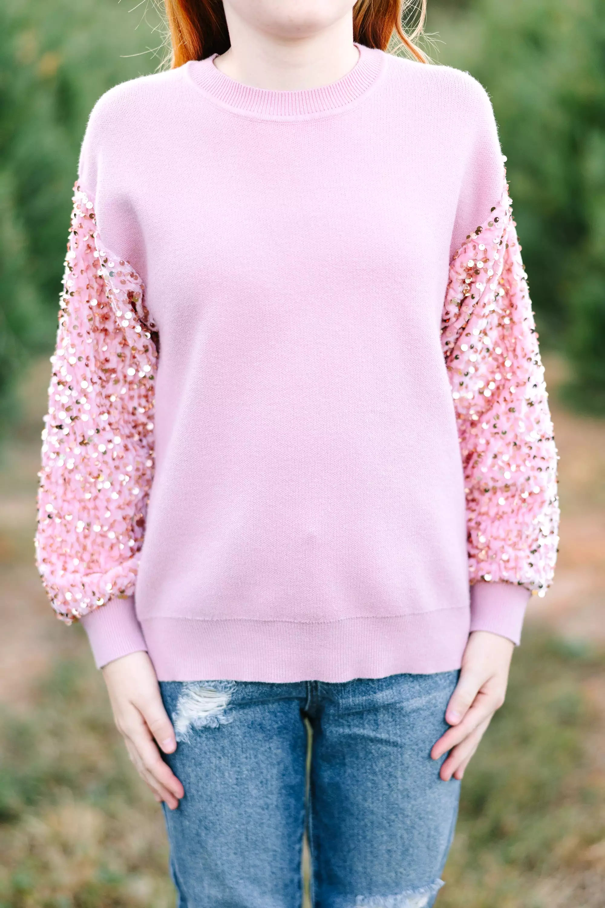 Girls: Don't Think Twice Light Pink Sequin Sweater