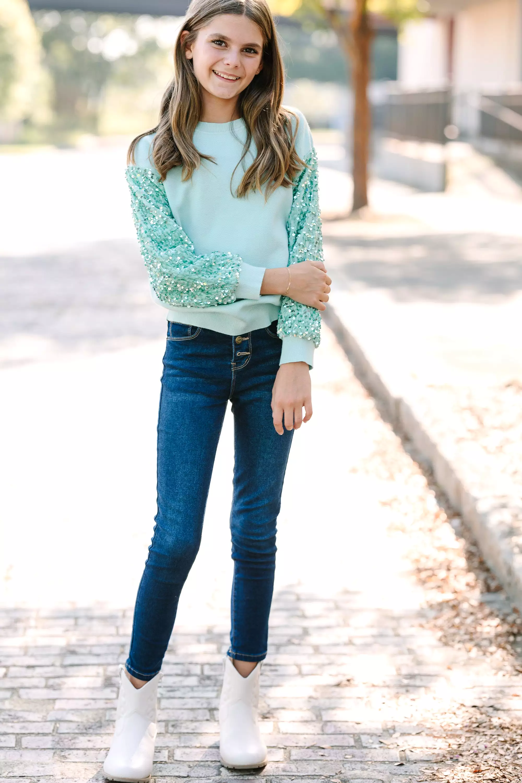 Girls: Don't Think Twice Mint Green Sequin Sweater