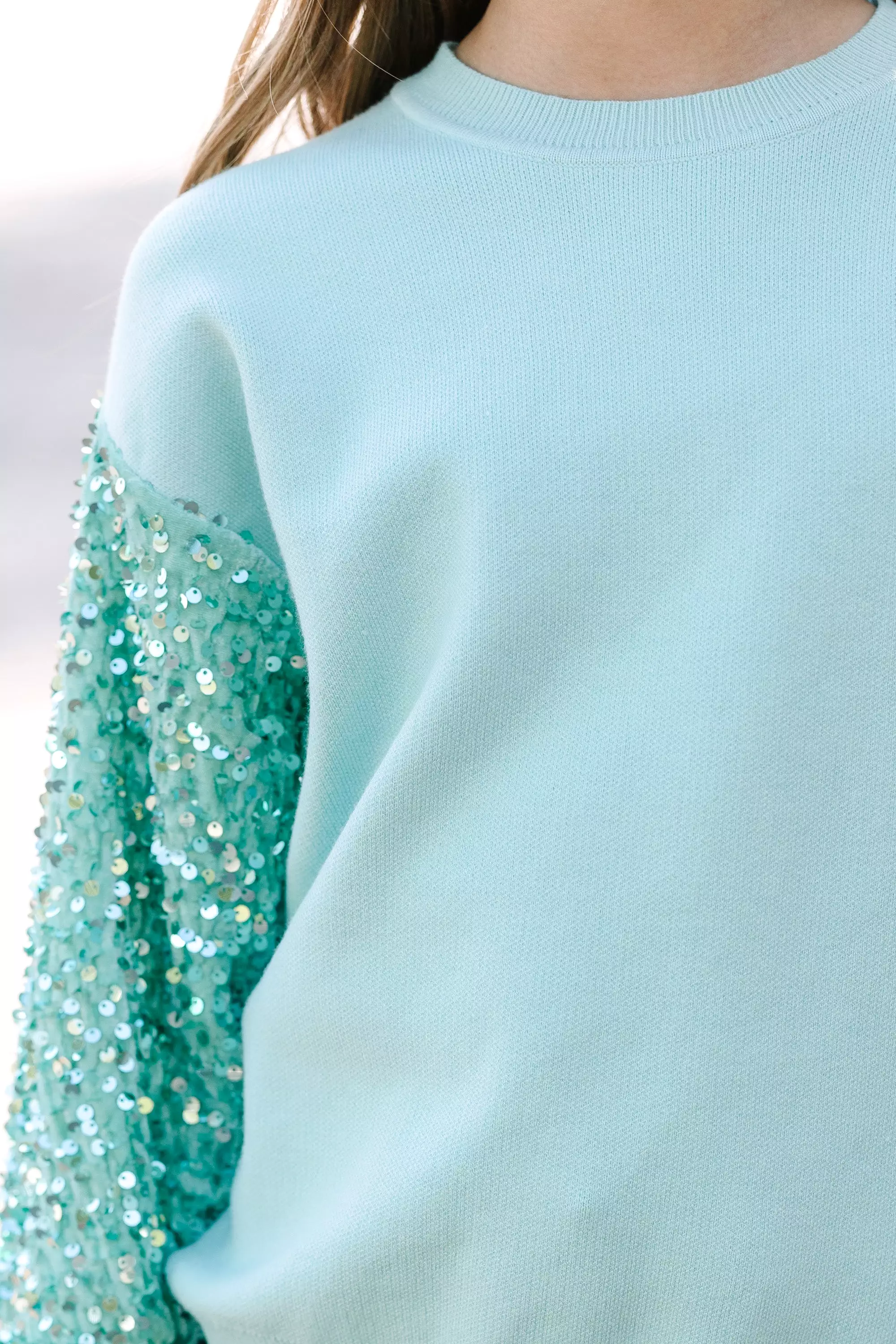 Girls: Don't Think Twice Mint Green Sequin Sweater