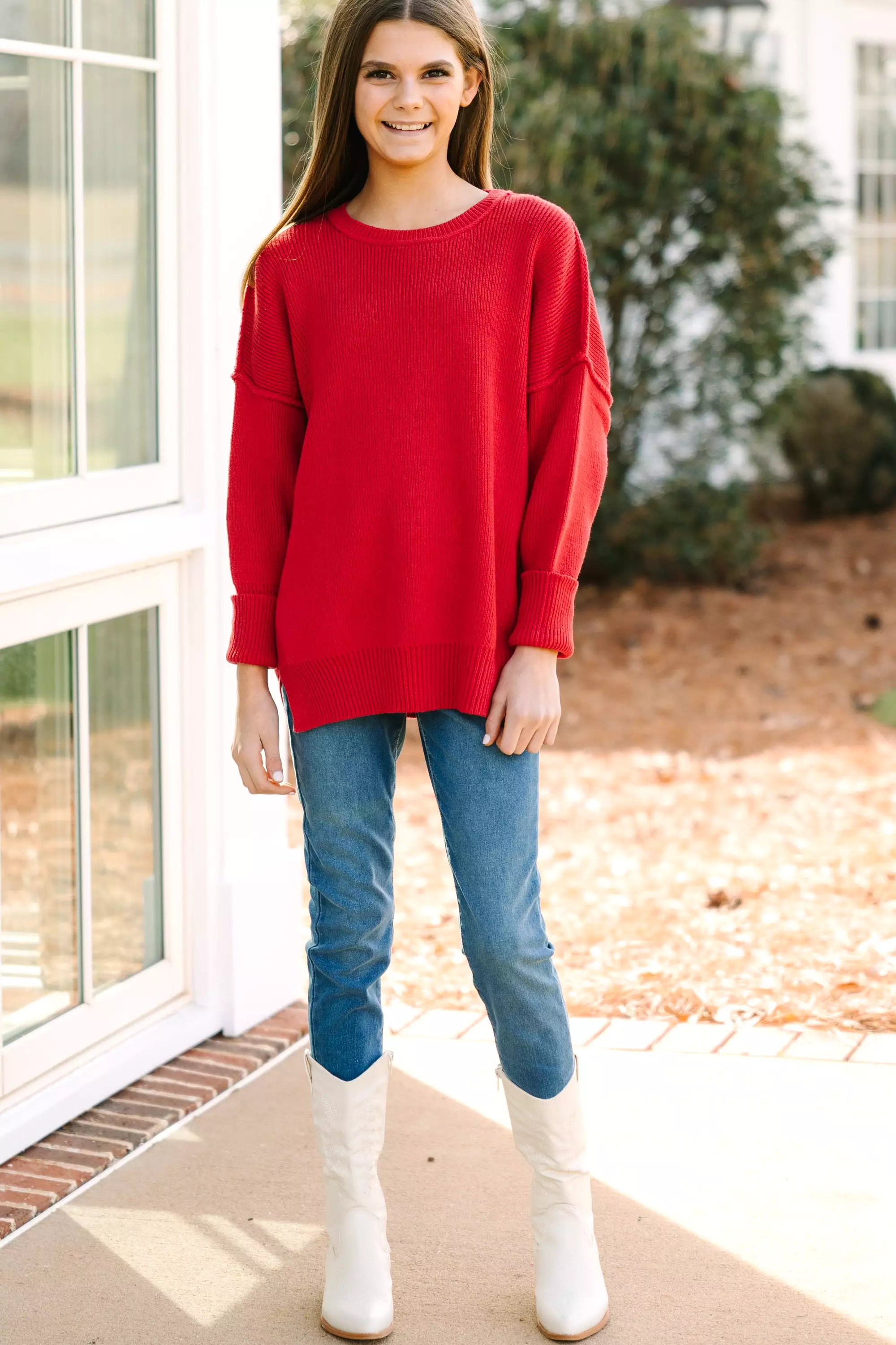 Girls: Give You Joy Red Dolman Sweater