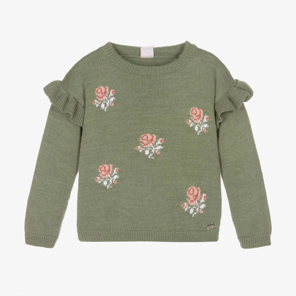 Girls Green Floral Sweater